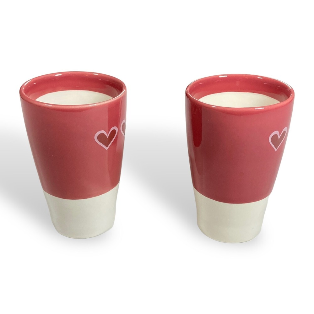 World Market Set of 2 Cups Hearts Coffee Tea Mugs ~5" Tall‎ Ceramic Pink  10 oz - Picture 6 of 9